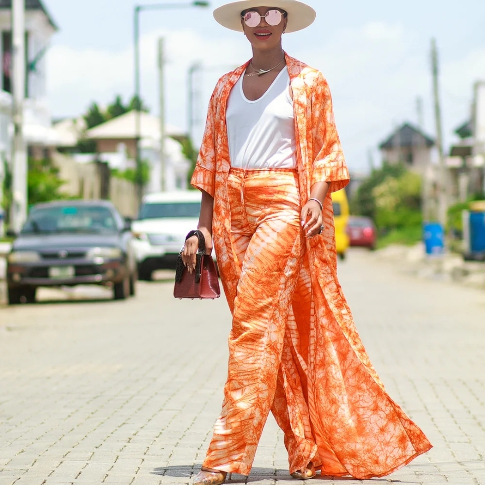 Orange Tye Dye Kimono and Pants Set